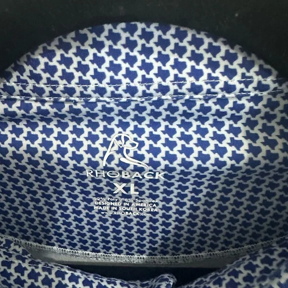 RHOBACK TEXAS STATE LOGO ALL OVER PRINT FLAG Mens XL Golf Polo Shirt Blue - Picture 2 of 4